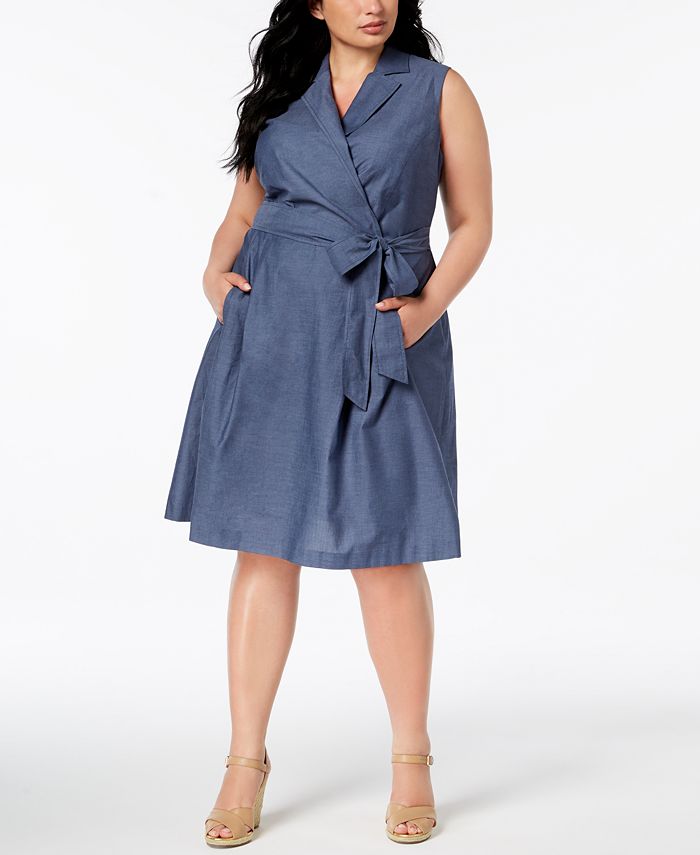 Anne Klein Plus Size Chambray Fit & Flare Dress - Macy's