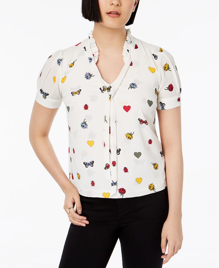 Maison Jules Womens Contrast Print Collar Top Black Size Medium main image 0