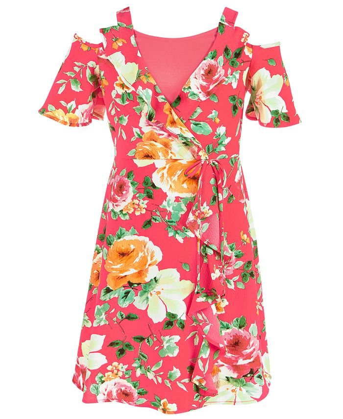 Monteau Big Girls Tropical-Print Faux-Wrap Dress - Macy's