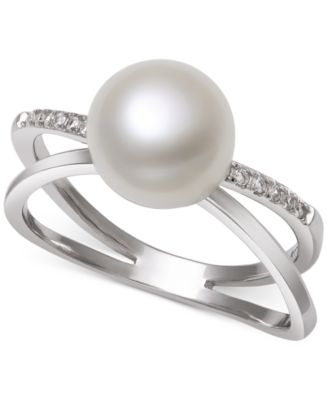 Macy's - Cultured Freshwater Pearl (9mm) & Cubic Zirconia Crisscross Ring in Sterling Silver