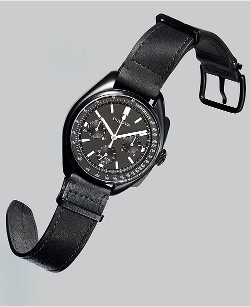 Bulova Men's Lunar Pilot Chronograph Black Leather Strap Watch 45mm