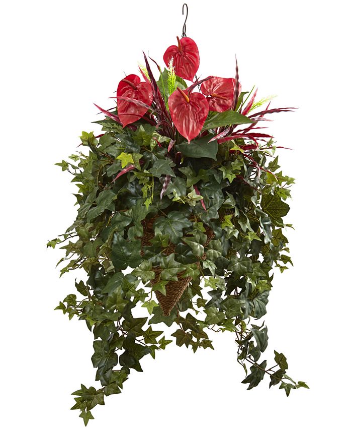 Nearly Natural Mixed Anthurium Artificial Plant Hanging Basket Macy's