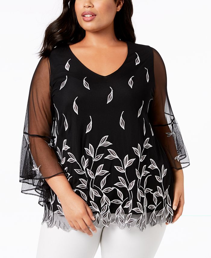 Alfani Plus Size Embroidered Mesh Top, Created for Macy's - Macy's