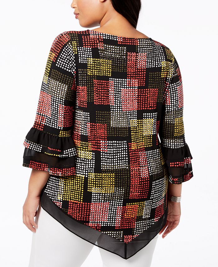 Alfani Plus Size Printed Bell-Sleeve Top, Created for Macy's - Macy's
