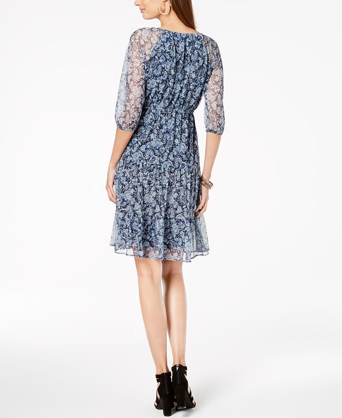 NY Collection Petite Printed Fit & Flare Dress - Macy's