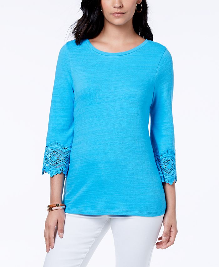 Charter Club Cotton Lace-Trim Top, Created for Macy's - Macy's