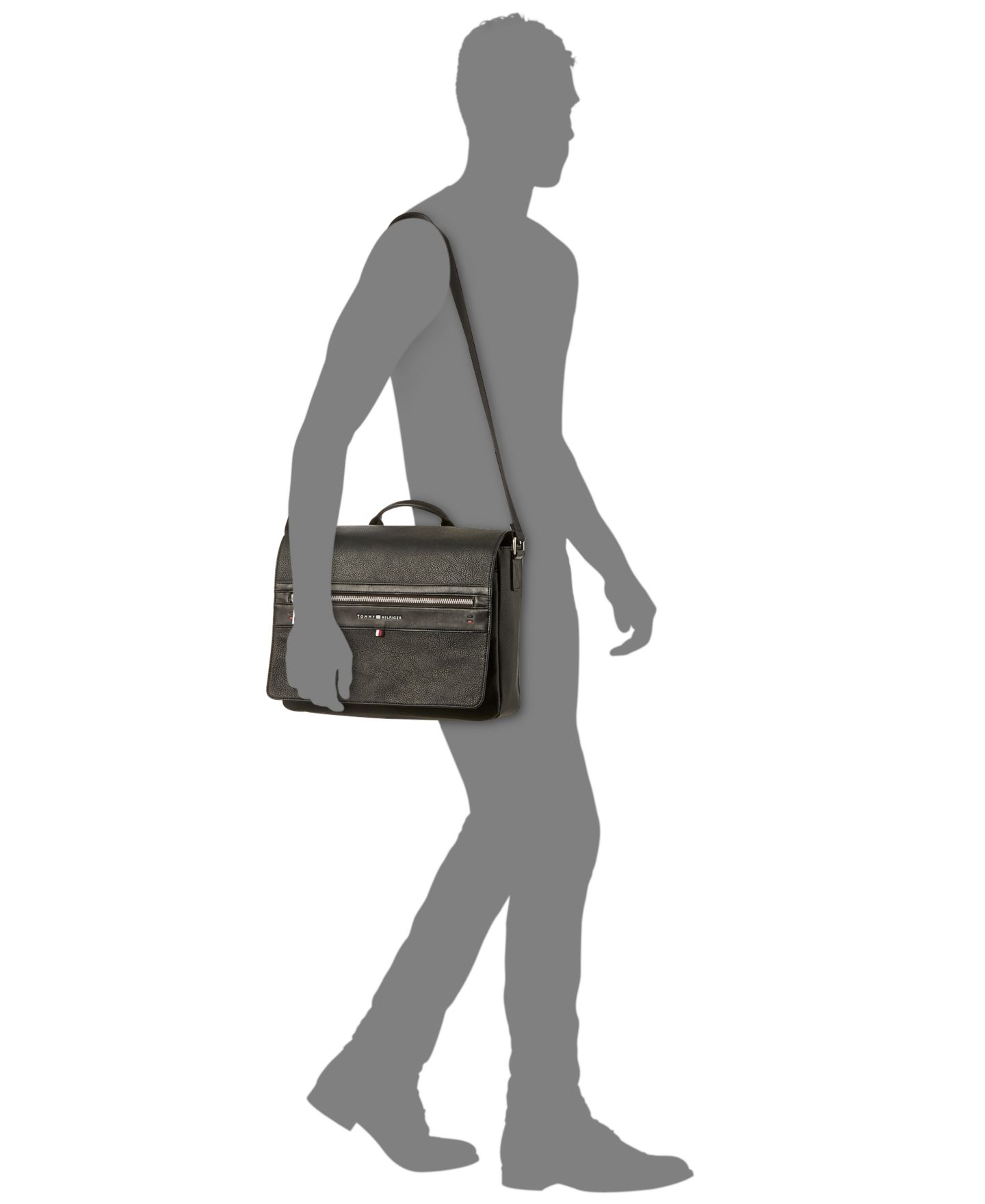 Мужская сумка Tommy Hilfiger Pebble Faux-Leather Leo Messenger, цвет: Чёрный — фото 6