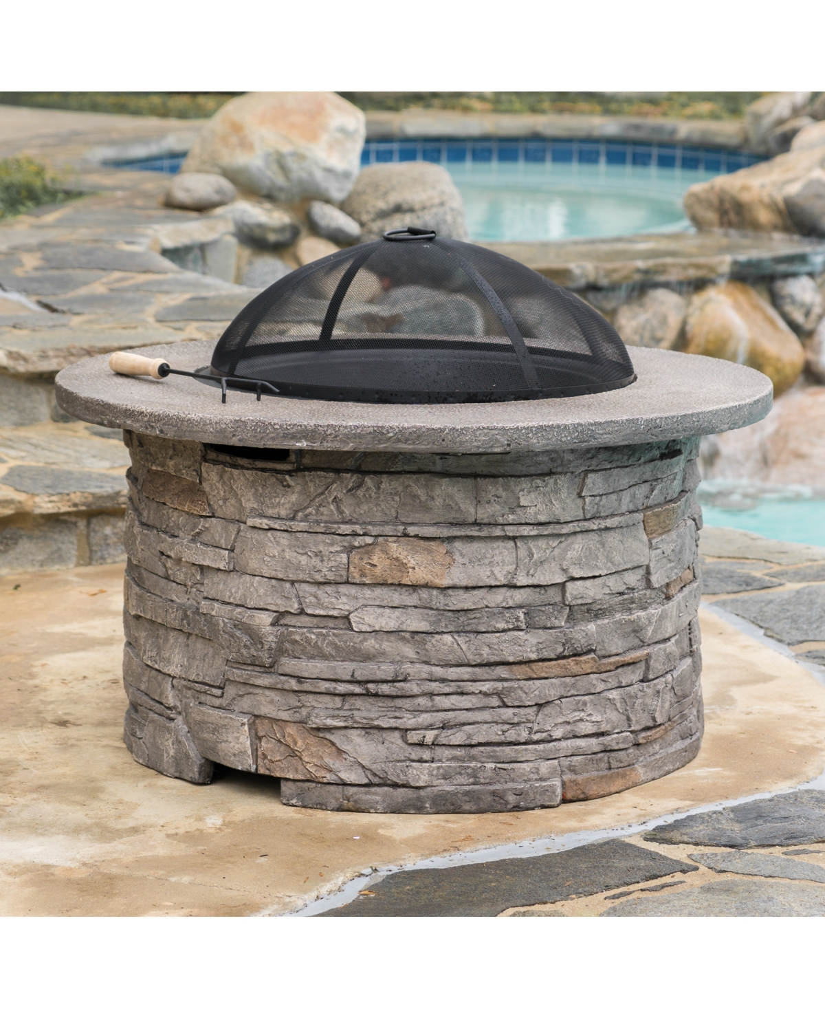 Noble House Garrin Round Wood Fire Pit In Stone