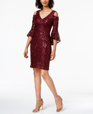 Nightway - Sequined Lace Bell-Sleeve Dress