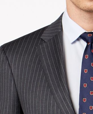 Tommy Hilfiger Men's Slim-Fit TH Flex Stretch Gray/White Stripe Suit Jacket