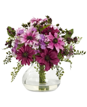 Nearly Natural Mixed Daisy Artificial Floral Arrangement With Vase In Pink