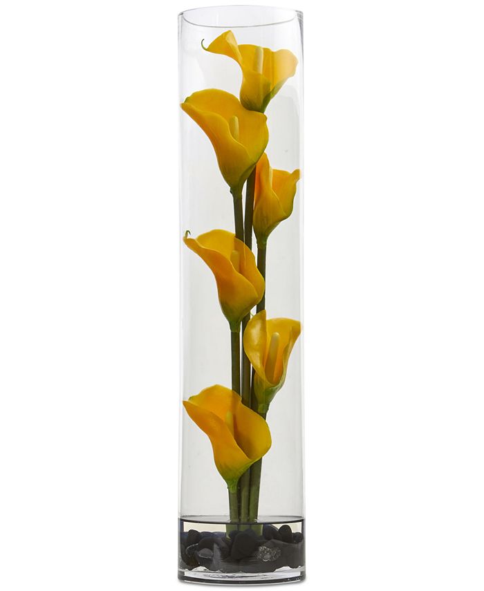Nearly Natural - 18" Mini Calla Lily Artificial Arrangement in Cylinder Glass Vase