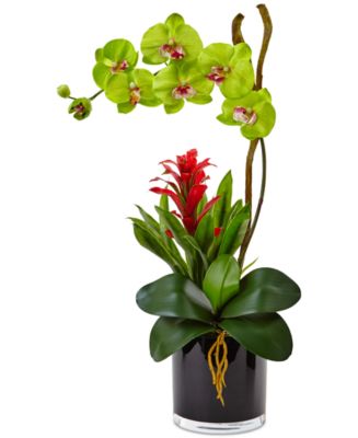 Nearly Natural Orchid & Bromeliad Artificial Arrangement in Glossy ...