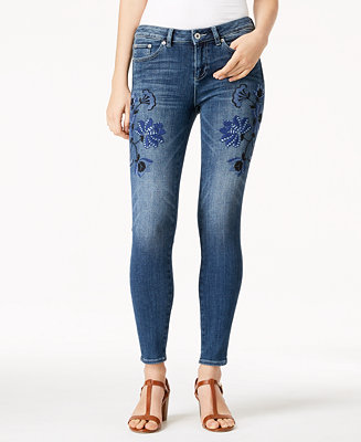 CeCe Floral Embroidered Skinny Jeans - Macy's