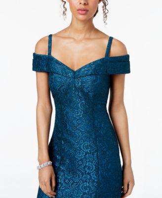 Off-The-Shoulder Petite Lace Gown