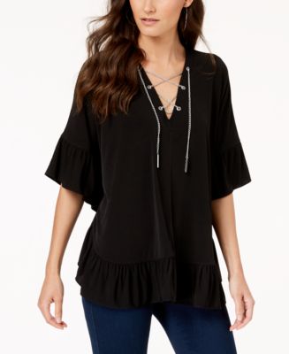 Michael Kors Chain Lace-Up Caftan Top - Macy's