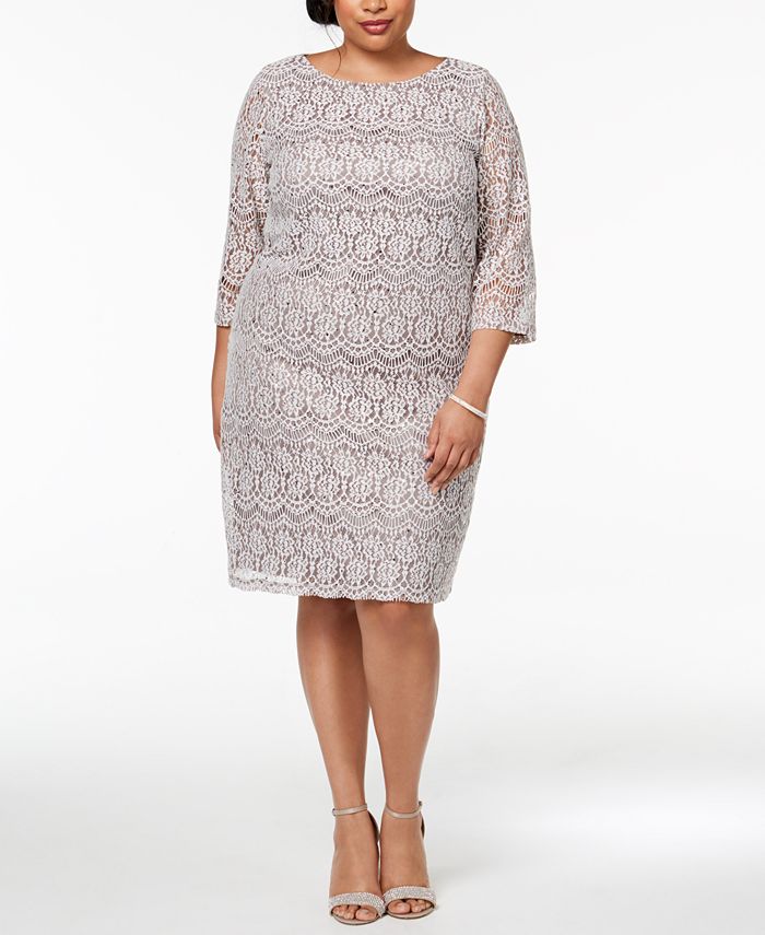 Jessica Howard Plus Size Sequined Lace Shift Dress - Macy's