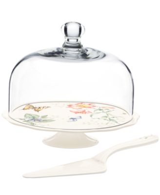 Lenox Butterfly Meadow Cake Stand with Dome & Server