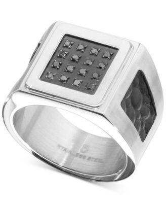 Men's Diamond Leather Ring (1/6 ct. t.w.) in Stainless Steel