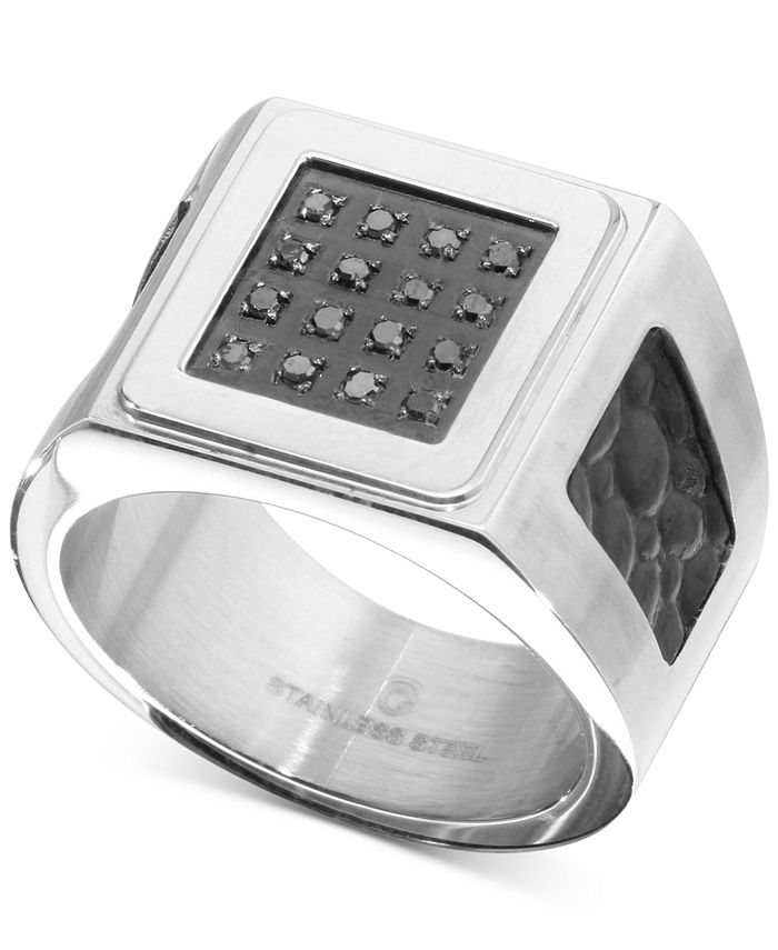 Macy's - Men's Diamond Leather Ring (1/6 ct. t.w.) in Stainless Steel