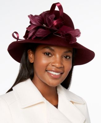 Flower Embellished Wool Felt Floppy Hat 