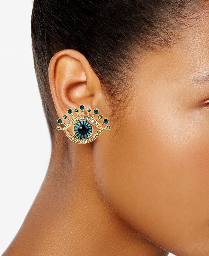 Betsey Johnson - Gold-Tone Glass Stone and Enamel Eye Stud Earrings