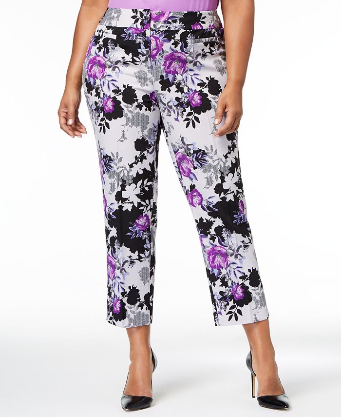 Nine West Plus Size Floral-Print Crepe Pants - Macy's