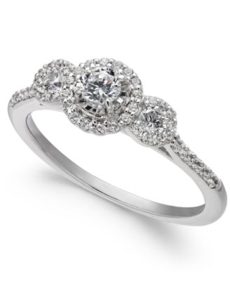 Macy's - Diamond Three-Stone Halo Engagement Ring (1/2 ct. t.w.) in 14k White Gold