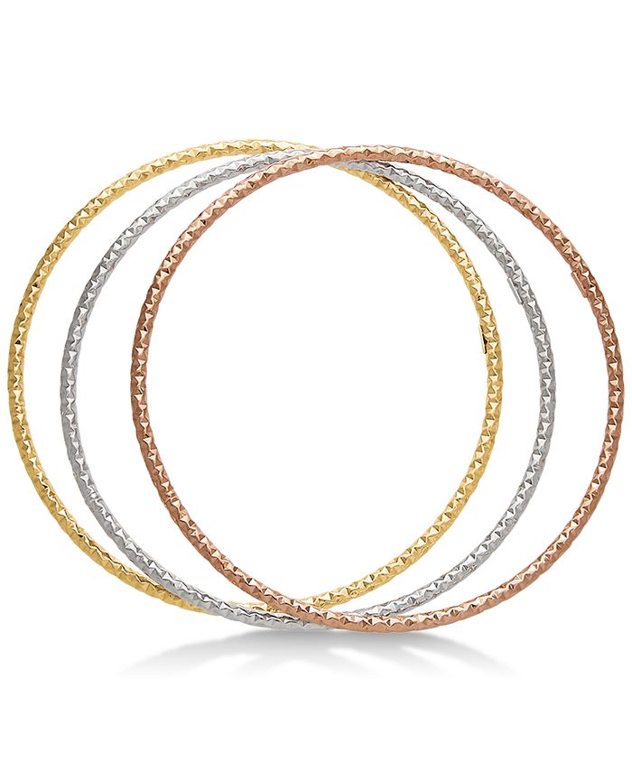 Italian Gold 3Pc. Set TriColor Bangle Bracelets in 14k Gold, White