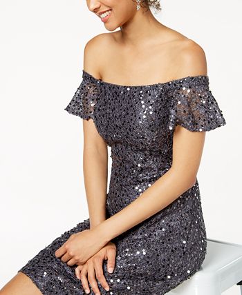 Nightway Off-The-Shoulder Sequined Lace Dress - Macy's