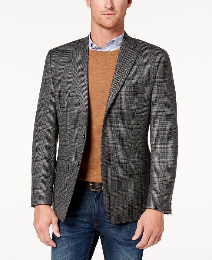 Ralph Lauren Men's Plaid Wool Sports Coat Gray Size 44
