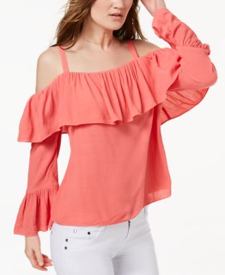 INC International Concepts - Ruffled Cold-Shoulder Top