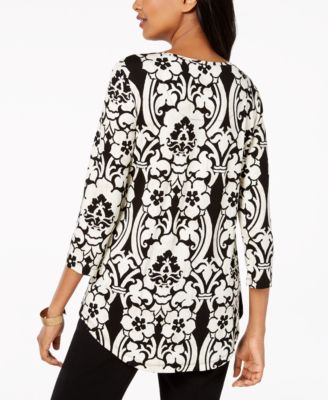 Women's Printed Scoop-Neck 3/4-Sleeve Top