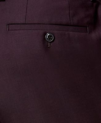 VINCI Men's Burgundy Sharkskin Banded Collar Slim Fit Tuxedo Suit - 2-Piece, Single-Breasted, Flat-Front - New With Tags