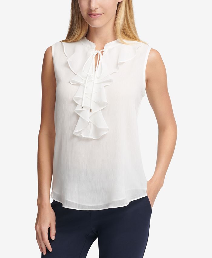Tommy Hilfiger Ruffle-Front Tie-Neck Blouse - Macy's