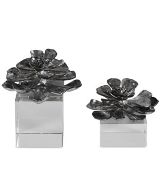 Indian Lotus Metallic Silver Flowers, Set of 2