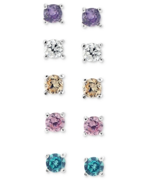 image of Giani Bernini Sterling Silver Earring Set, Multicolor Cubic Zirconia Five Stud Earring Set (1 ct. t.w.)