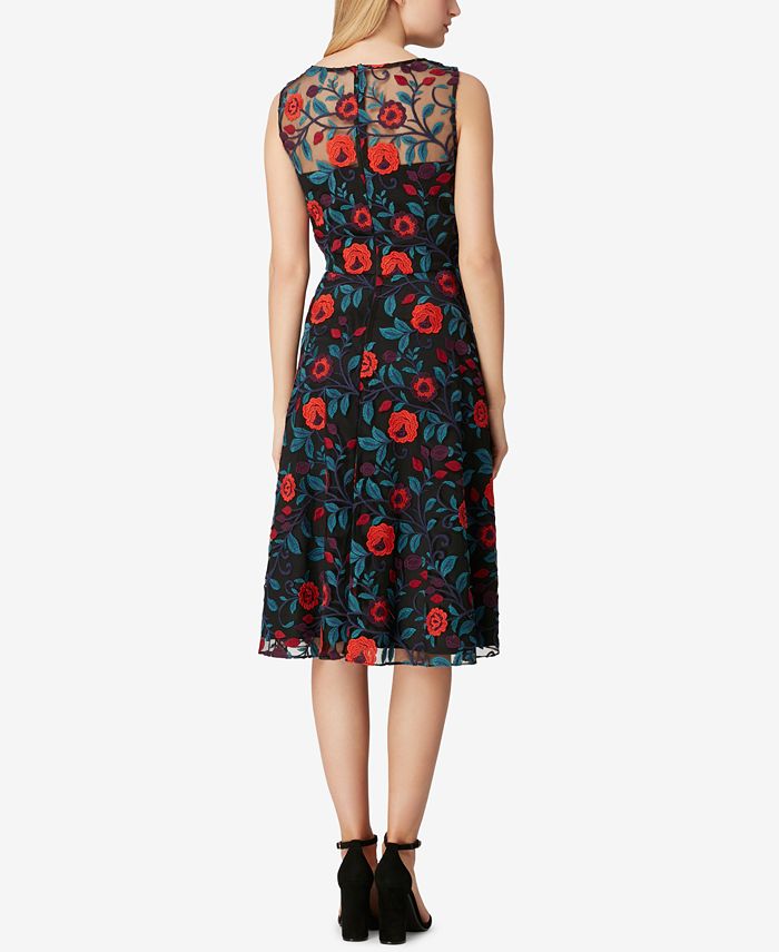 Tahari ASL Floral-Print Sleeveless Embroidered Dress - Macy's