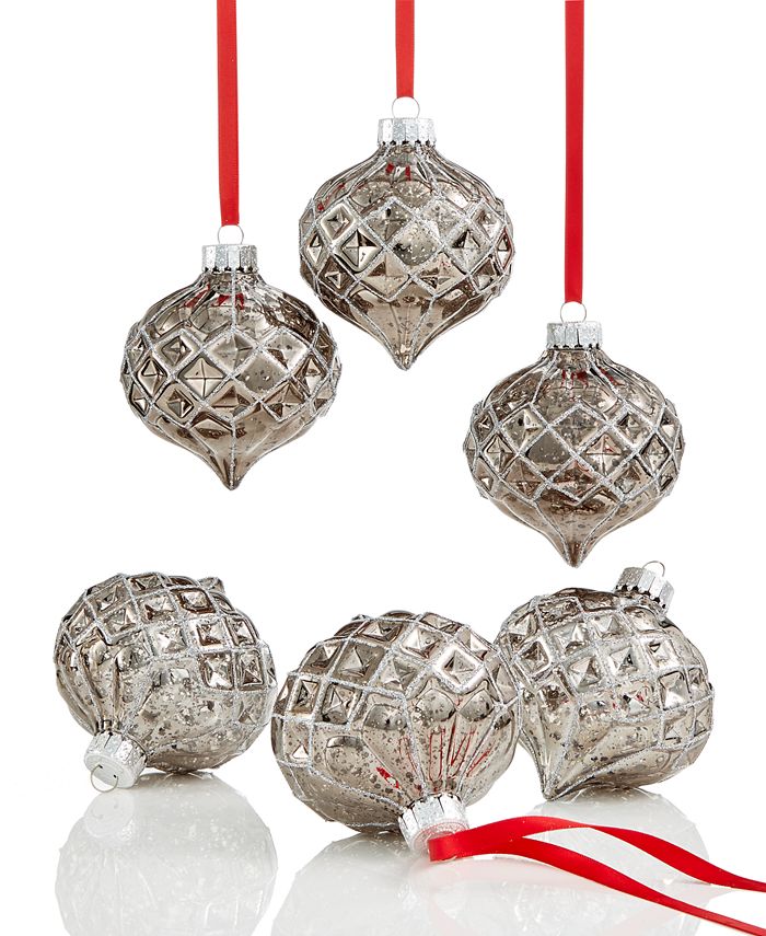 Holiday Lane 6Pc. Dark SilverTone Diamond Onion Shatterproof Ornament