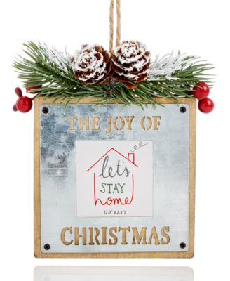 Holiday Lane - Christmas Cheer Tin and Wood "The Joy of Christmas" Photo Frame Ornament Created For Macy's