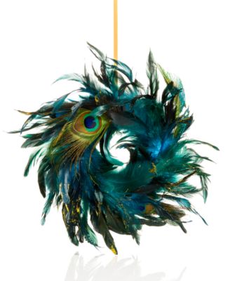 Holiday Lane - Joyeux Noel Faux Peacock Feather Wreath Ornament Created For Macy's