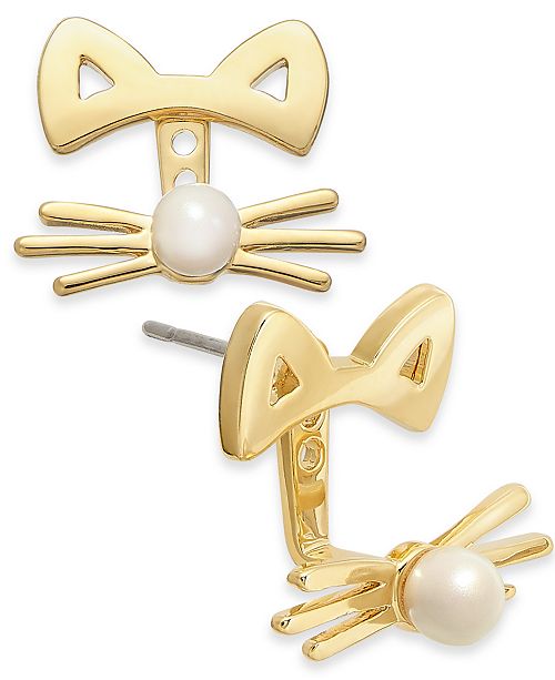 Kate Spade New York Gold Tone Imitation Pearl Cat Ear Jacket