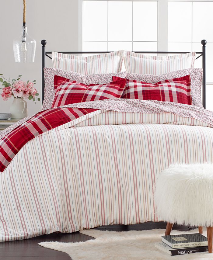 Martha Stewart Collection Closeout Winter Plaid Cotton Flannel King Duvet Cover Created For 9303