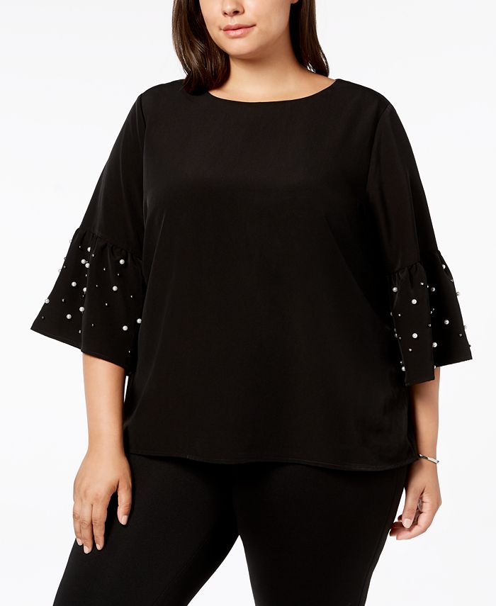 Calvin Klein Plus Size Embellished Bell-Sleeve Top - Macy's