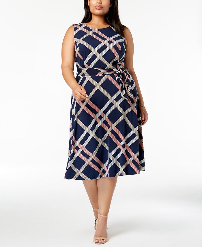 Charter Club Plus Size Printed Fit & Flare Midi Dress, Created for Macy
