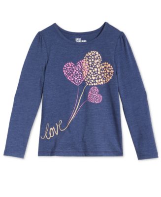 Epic Threads Toddler Girls Long-Sleeve Love Hearts T-Shirt, Created for ...