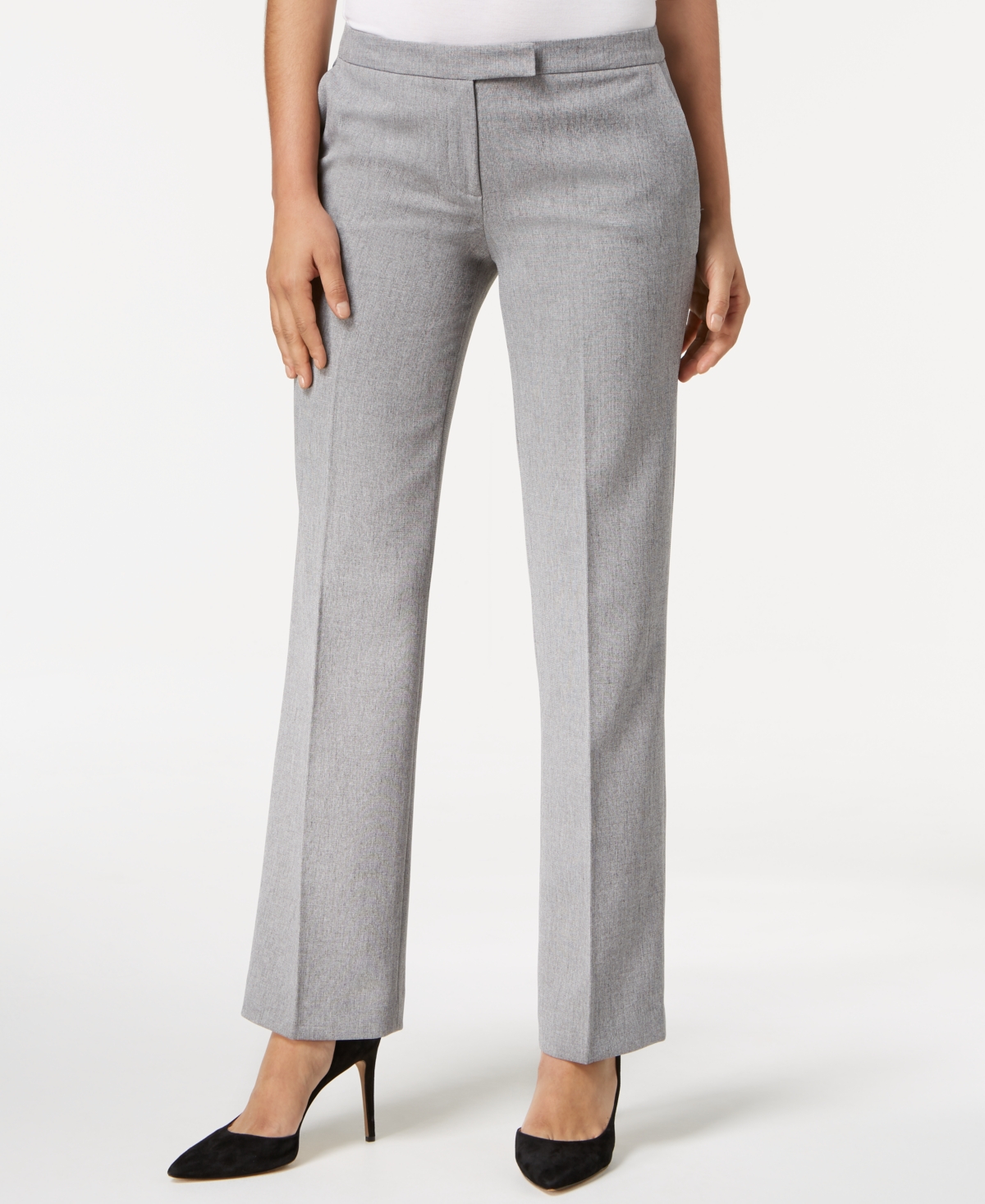Tab-Waist, Straight-Fit Modern Dress Pants - Grey/Black