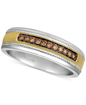 image of His by Le Vian Men-s Diamond Two-Tone Ring (1/5 ct. t.w.) in 14k Gold & White Gold