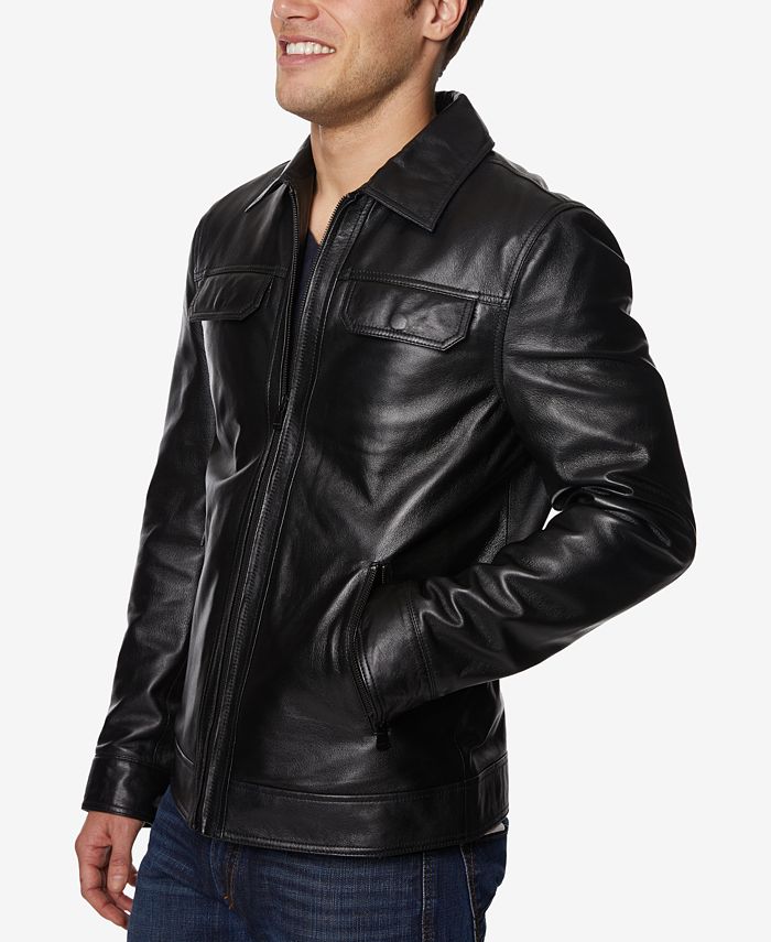 Perry Ellis Men's Full-Zip Leather Jacket, Created for Macy's - Macy's
