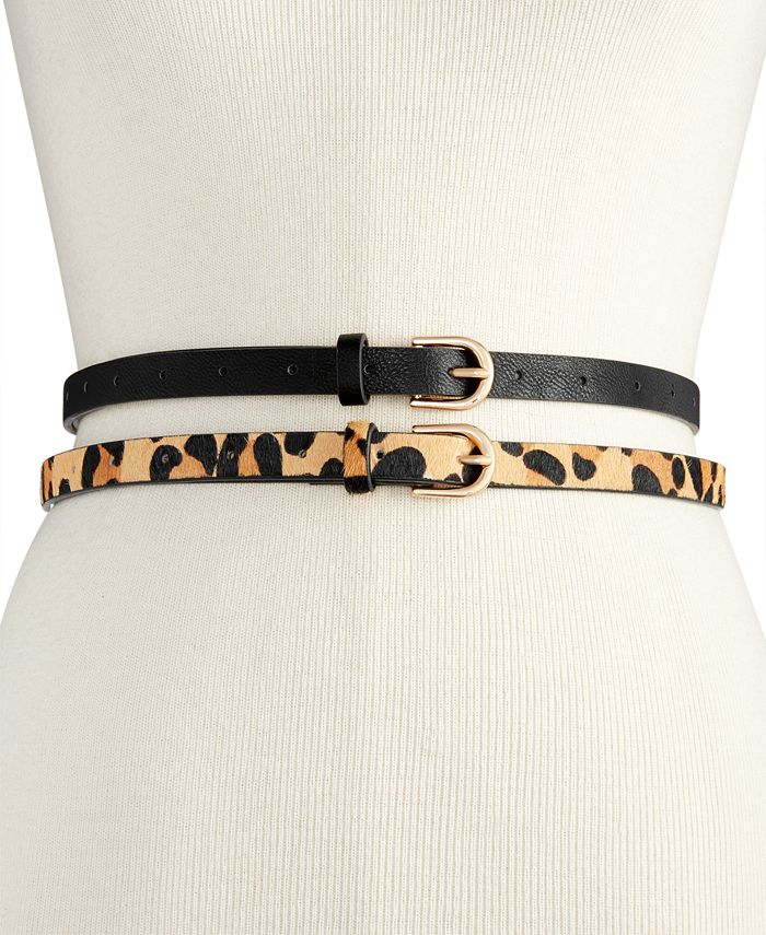 Vince Camuto 2-for-1 Solid & Animal-Print Skinny Belts - Macy's